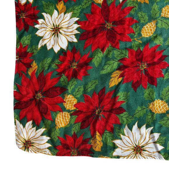 Christmas Tablecloth vintage 70's woven red green white gold poinsettias cloth - Picture 3 of 7